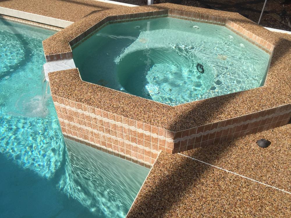 Pool deck in river rock