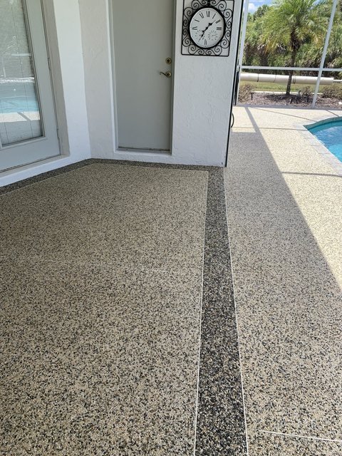 Pool deck in river rock