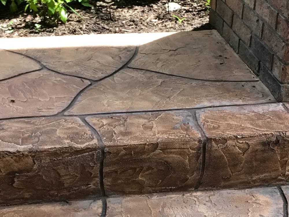 Stamped concrete steps and walkway