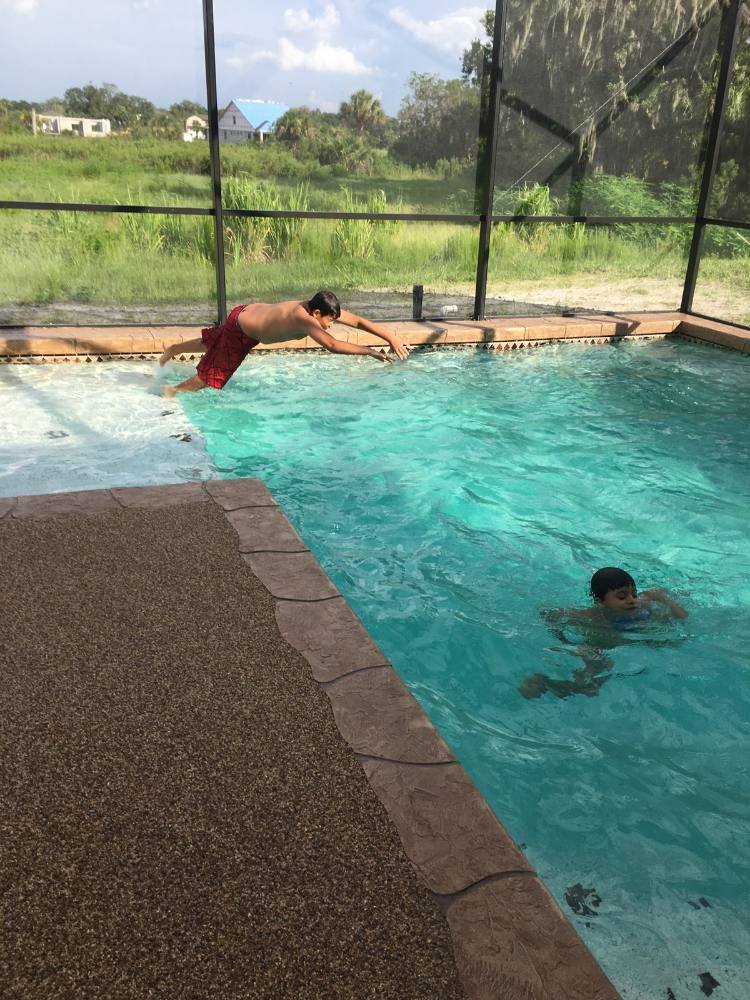 Pool deck in river rock
