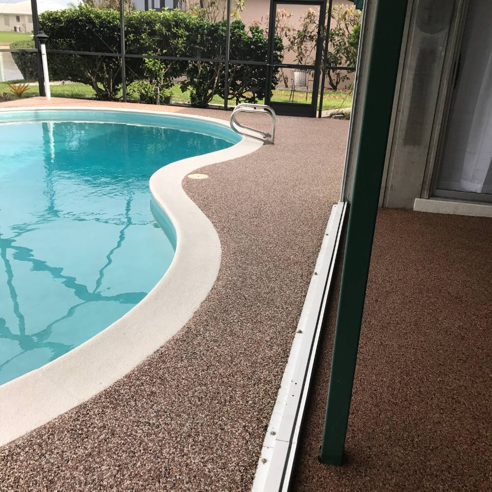Pool deck in river rock