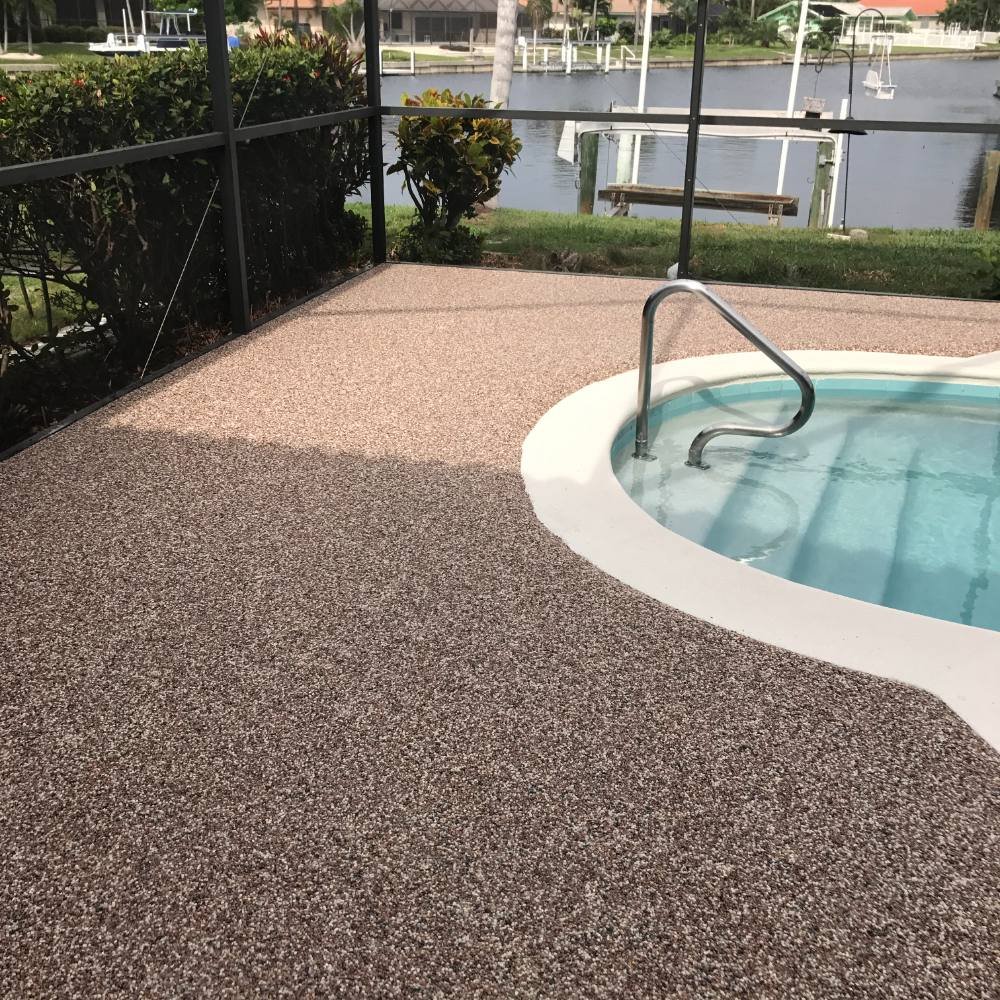 Pool deck in river rock