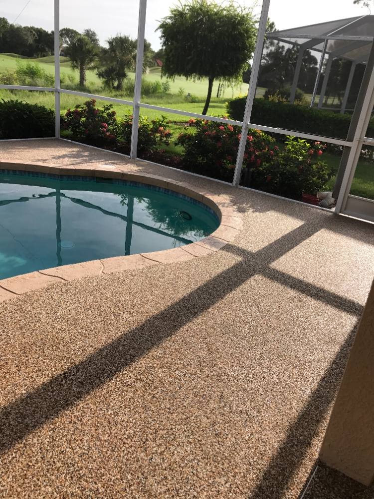 Pool deck in river rock