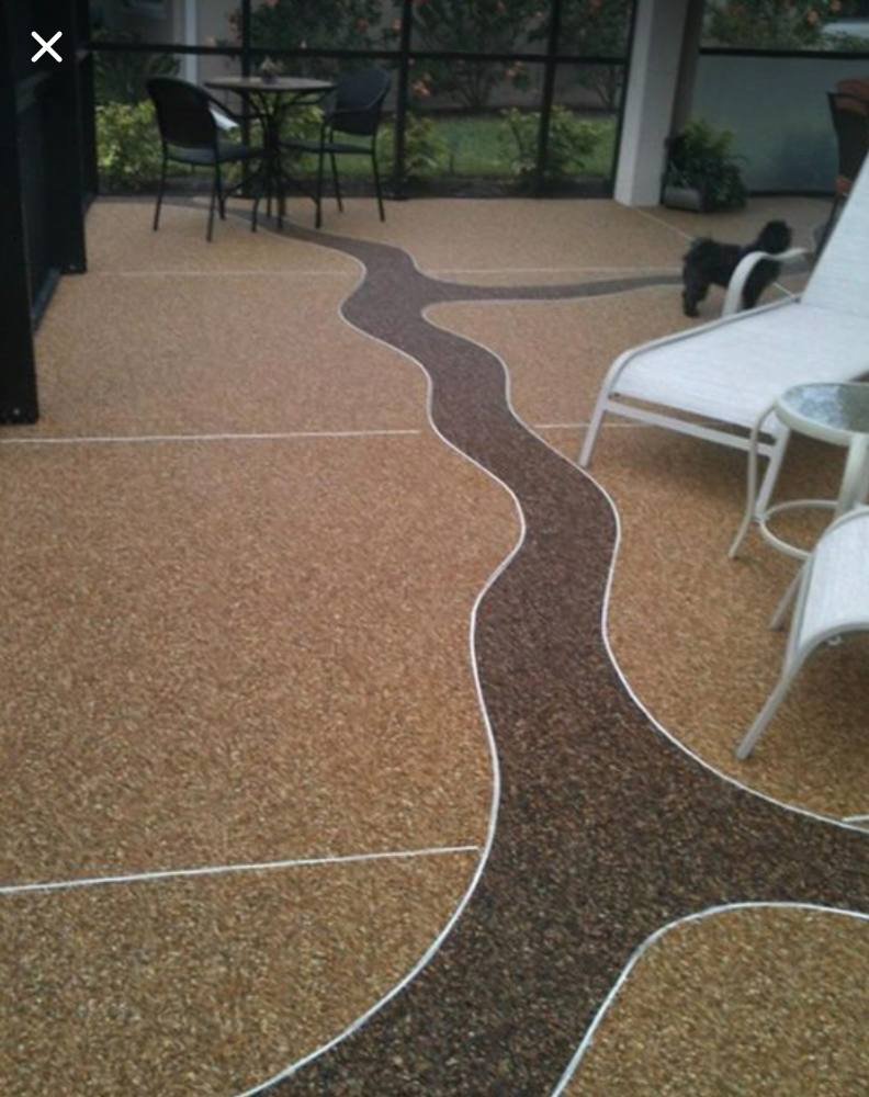 River rock lanai floor with inlay ribbon