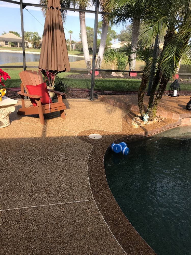Pool deck in river rock