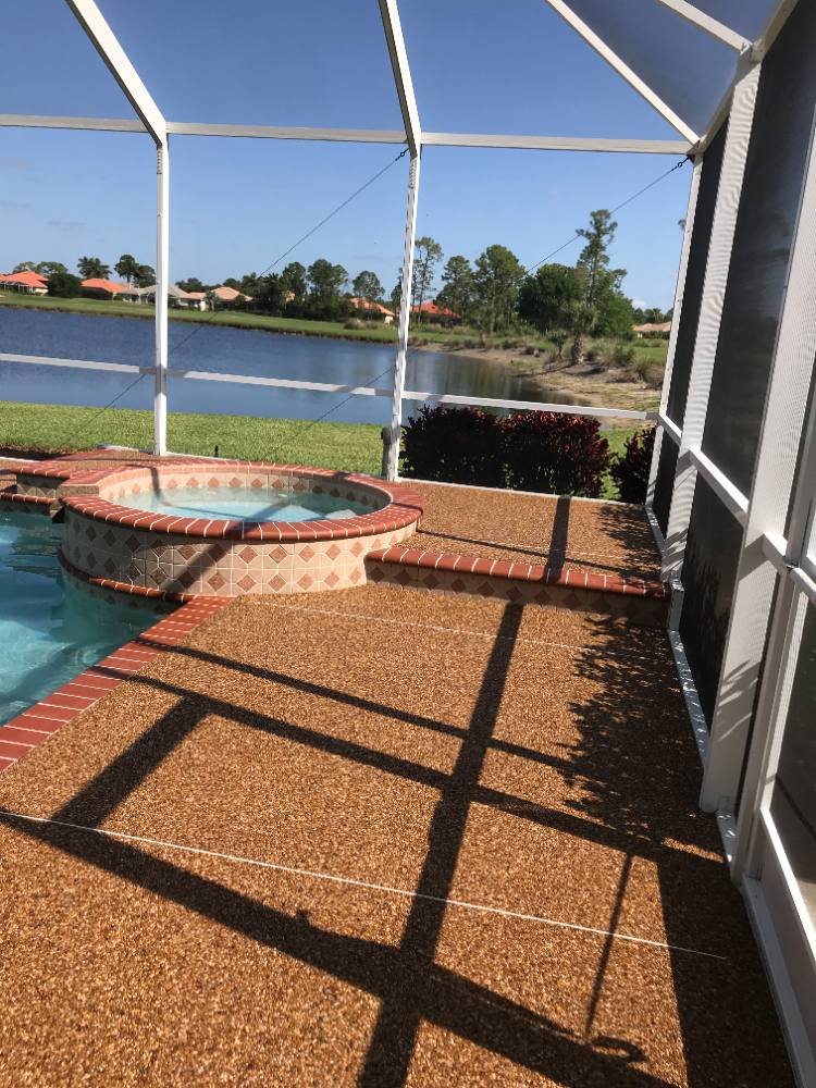 Pool deck in river rock