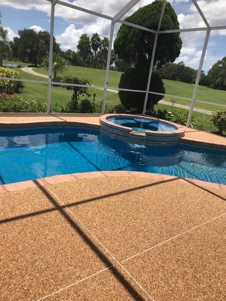 Pool deck in river rock
